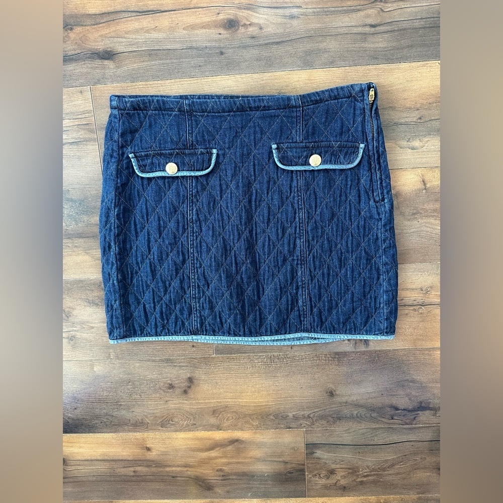 J Crew Quilted Denim Mini Skirt Blue Preppy Coastal Chic Y2K Size 6